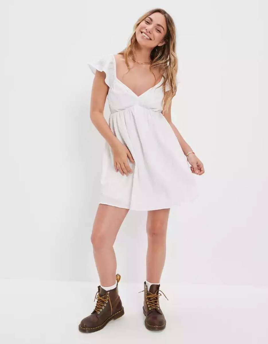 Mini Robe American Eagle AE Flutter-Sleeve Blanche Femme | GNU-46990985